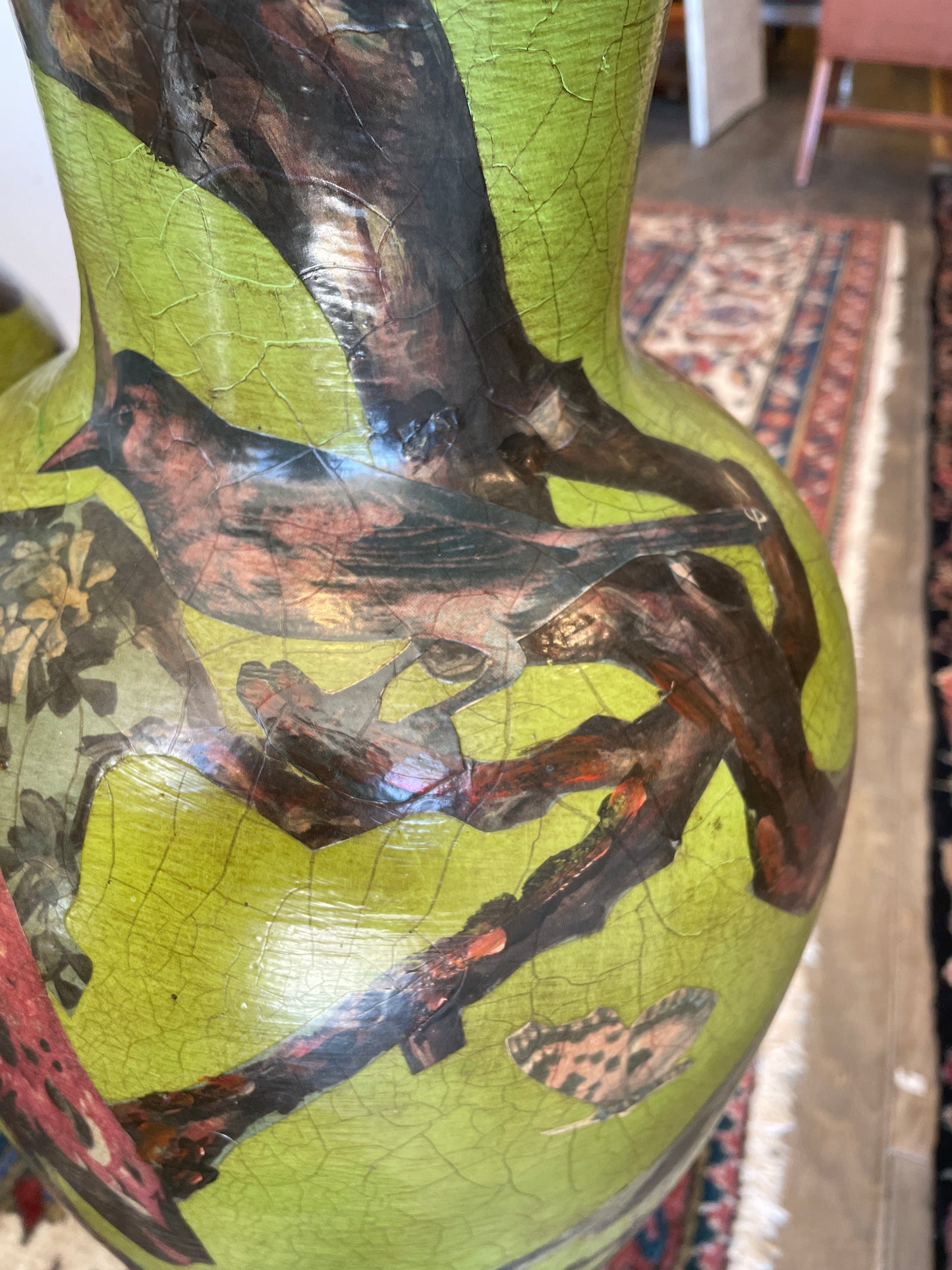 Pair of Paper Mache Bird Vases in Vibrant Green, AS IS (0N1004)