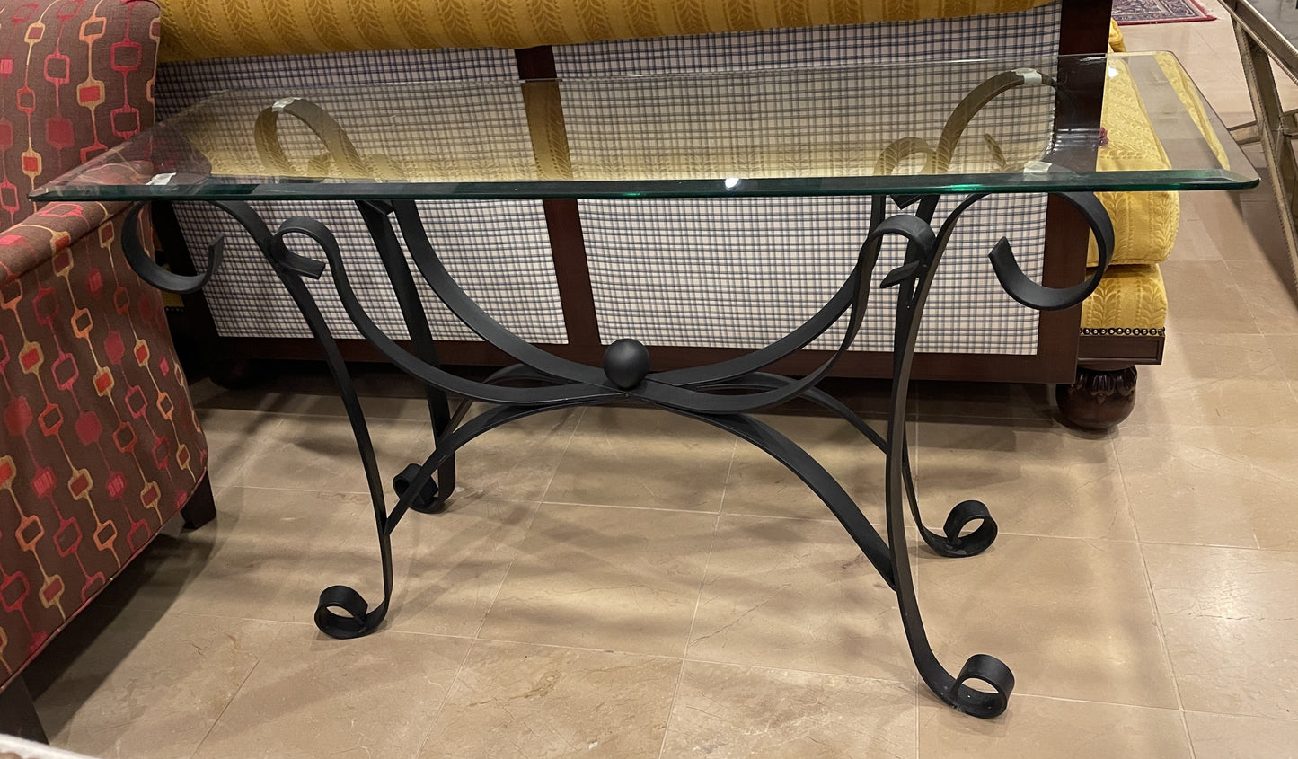 Black Iron Console Table with Glass Top (0HU00G)