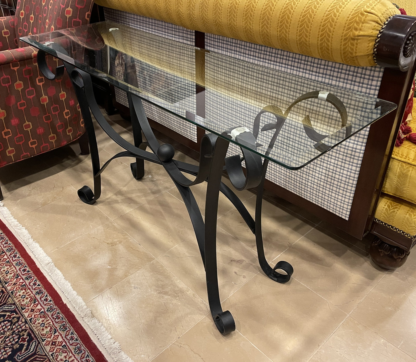 Black Iron Console Table with Glass Top (0HU00G)