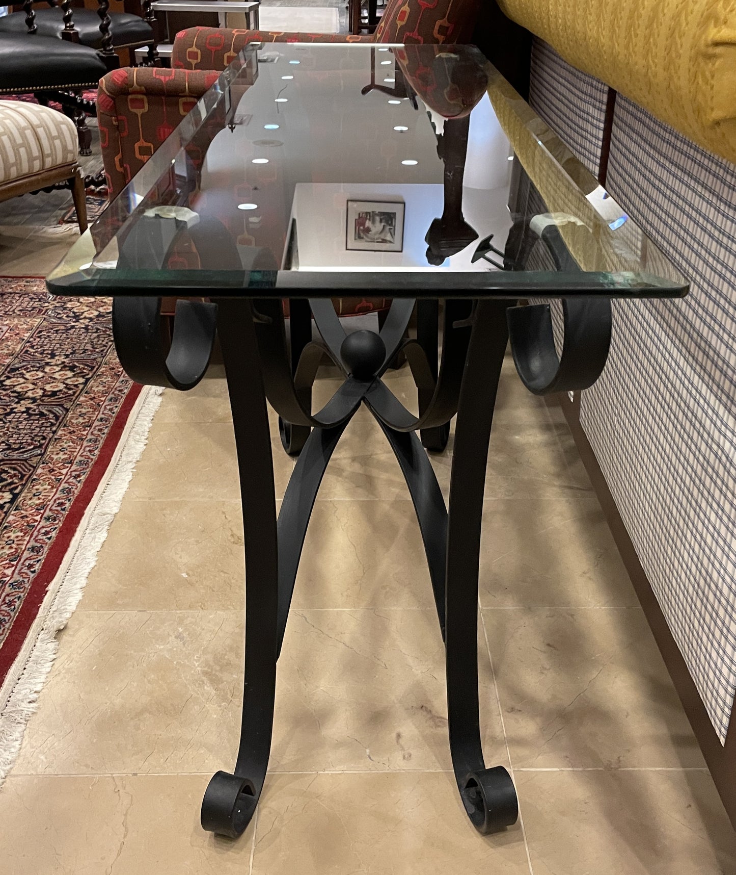 Black Iron Console Table with Glass Top (0HU00G)