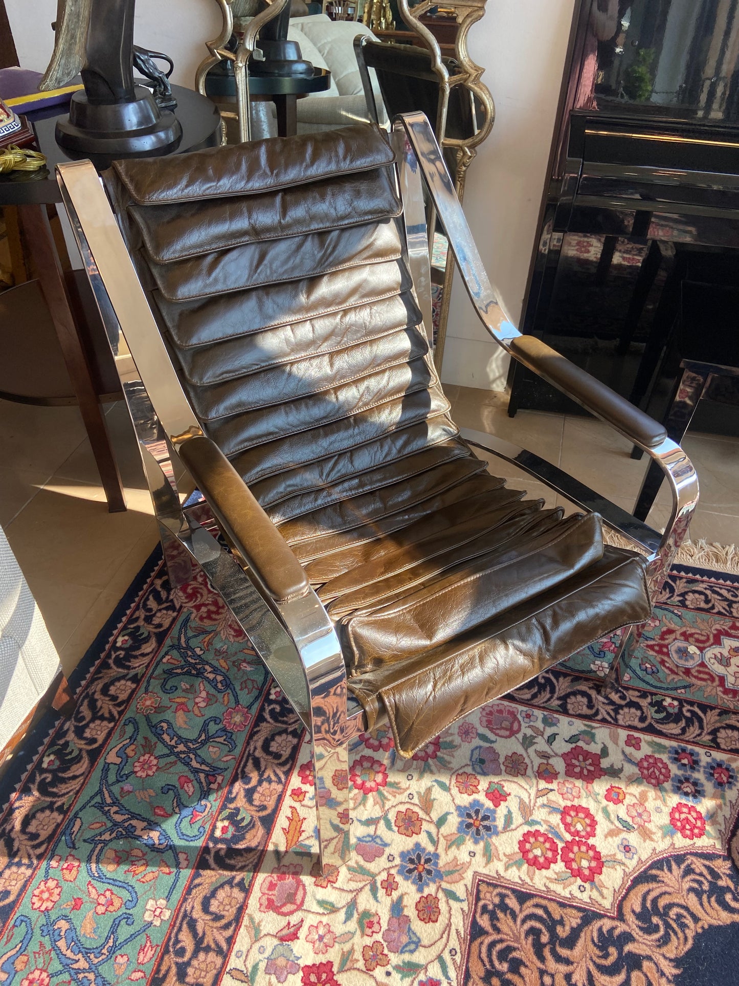 Arhaus Harlow Leather and Chrome Chair