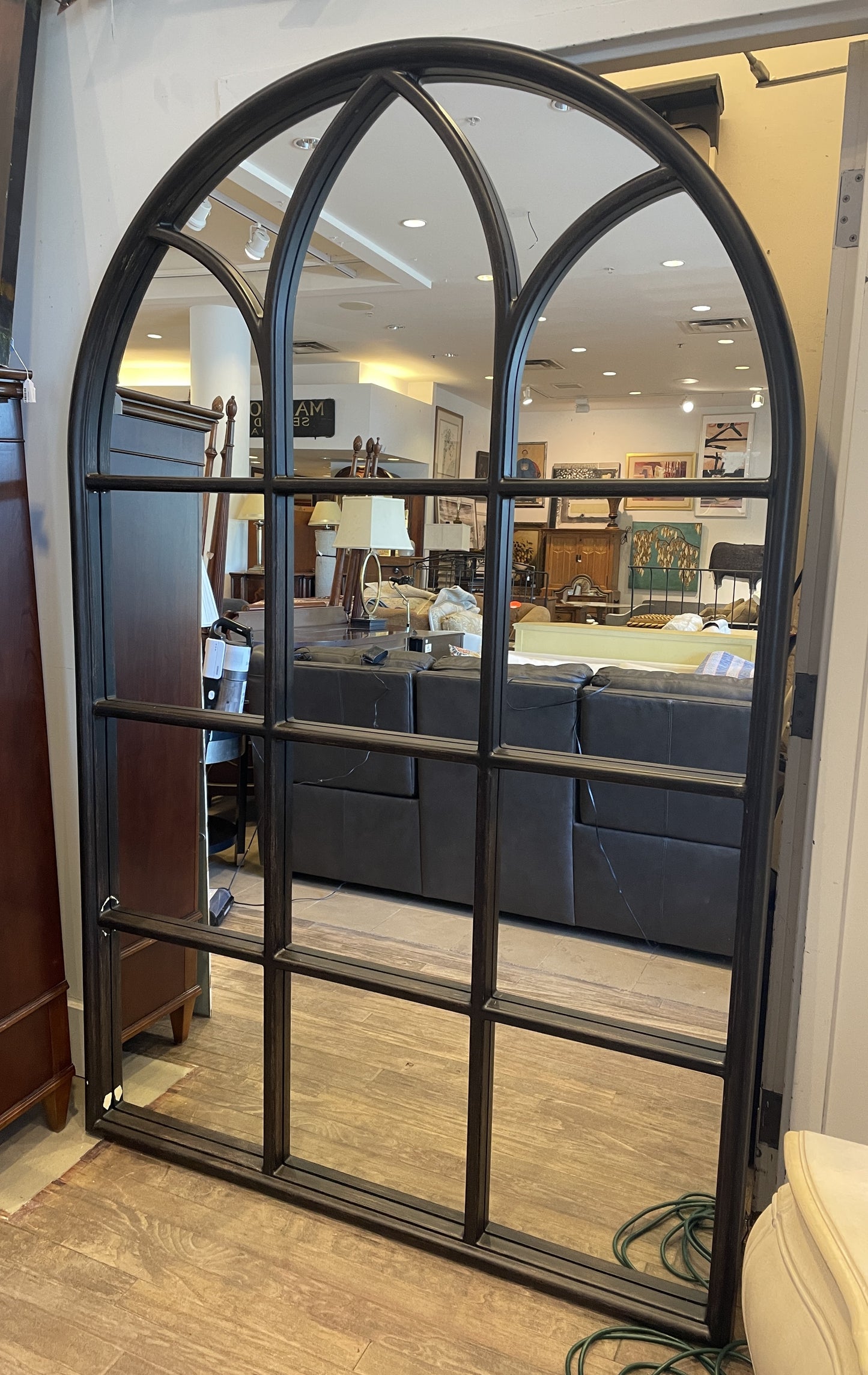 Extra Large Dome topped Paned Mirror, AS IS (01D01Y)