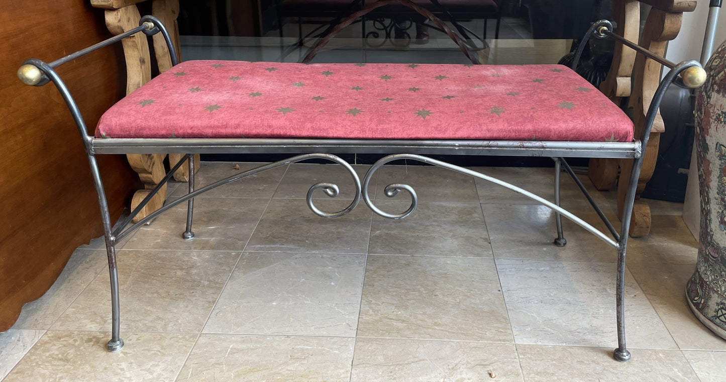 Vintage Iron Bench with Gold Sphere Finishes, AS IS (0IU008)
