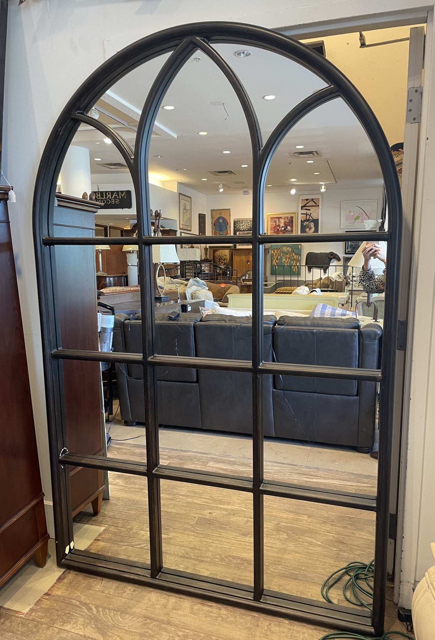 Extra Large Dome topped Paned Mirror, AS IS (01D01Y)