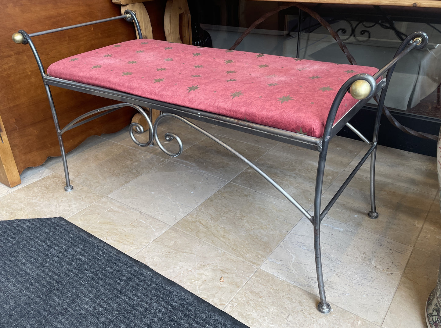 Vintage Iron Bench with Gold Sphere Finishes, AS IS (0IU008)