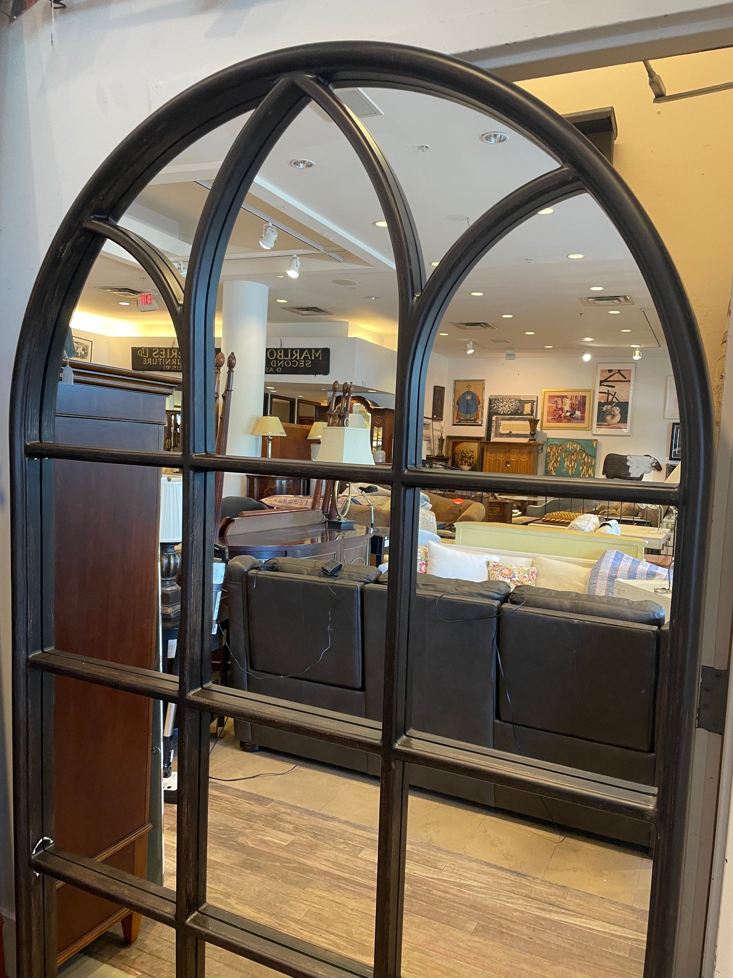 Extra Large Dome topped Paned Mirror, AS IS (01D01Y)