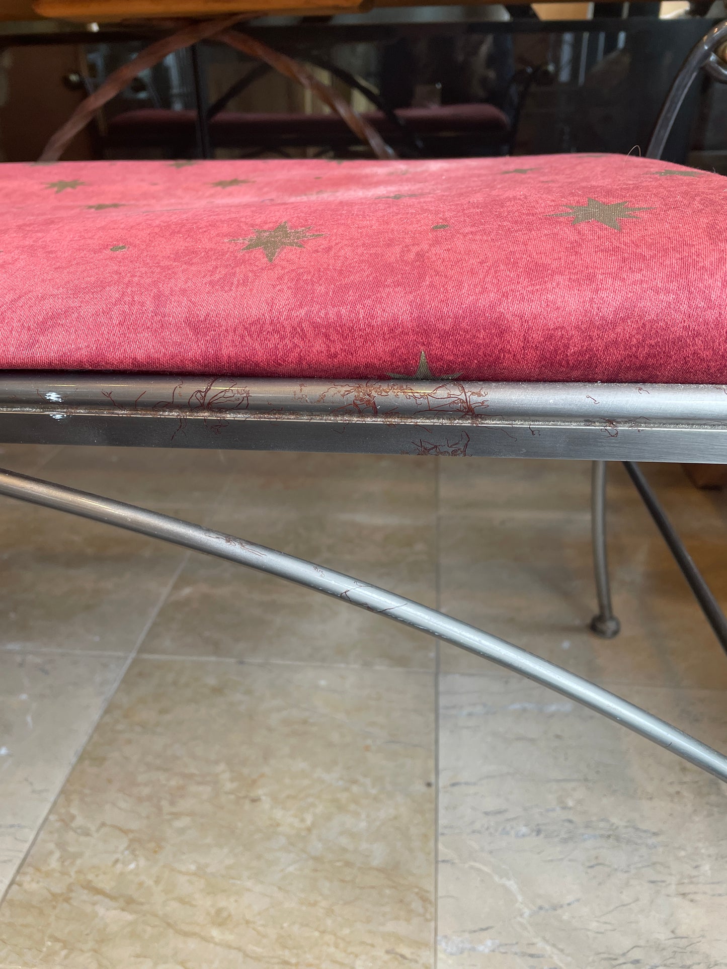 Vintage Iron Bench with Gold Sphere Finishes, AS IS (0IU008)