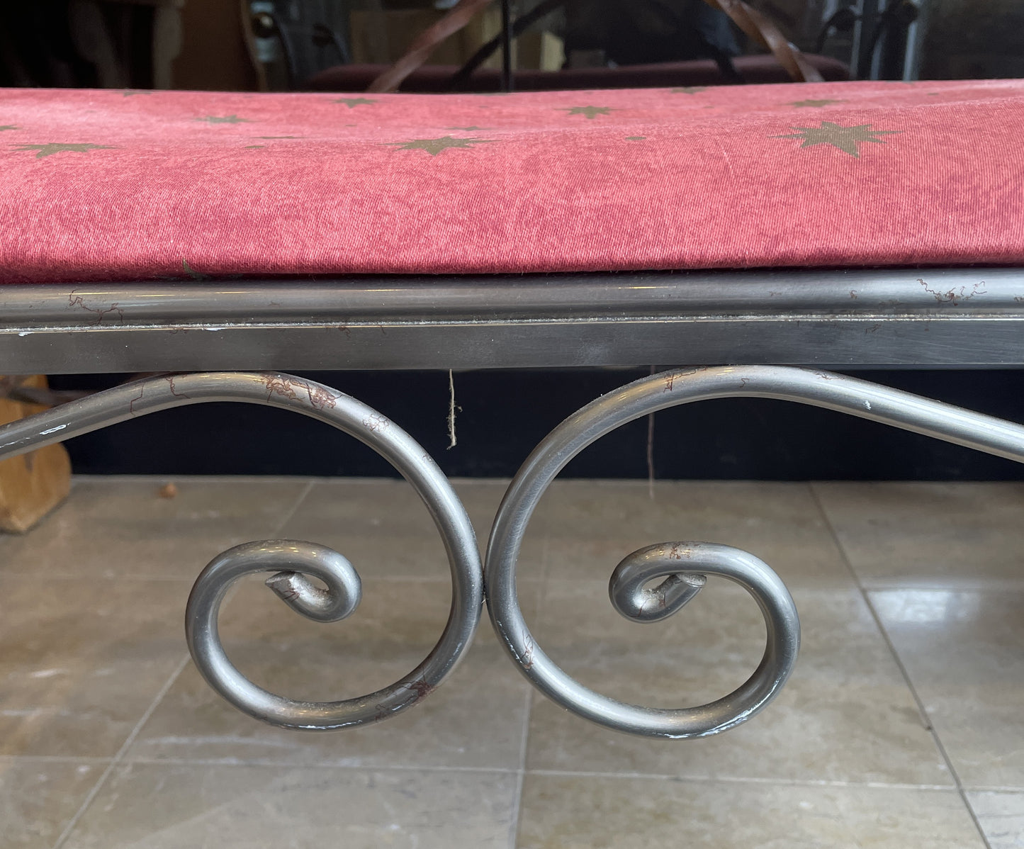 Vintage Iron Bench with Gold Sphere Finishes, AS IS (0IU008)
