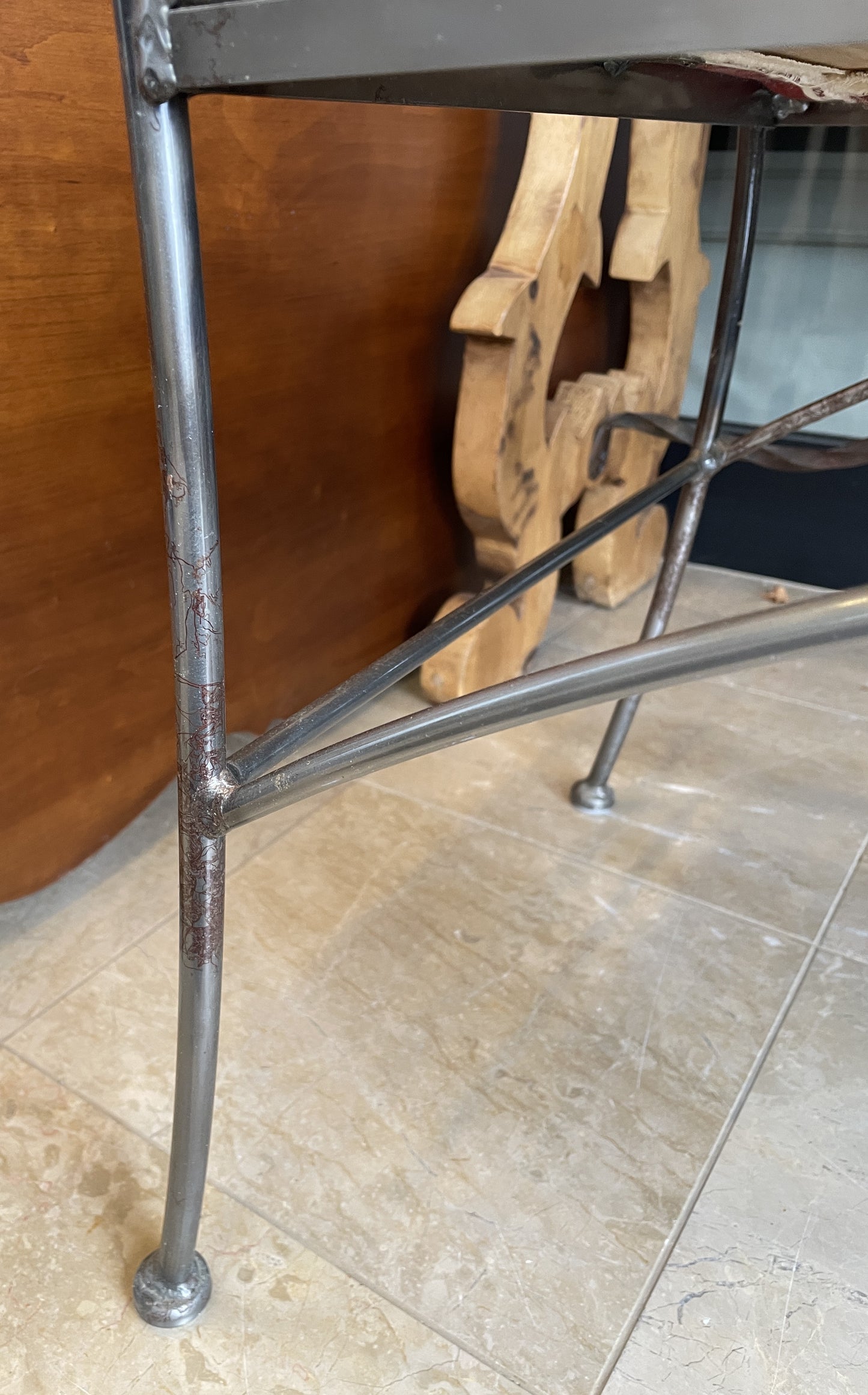 Vintage Iron Bench with Gold Sphere Finishes, AS IS (0IU008)