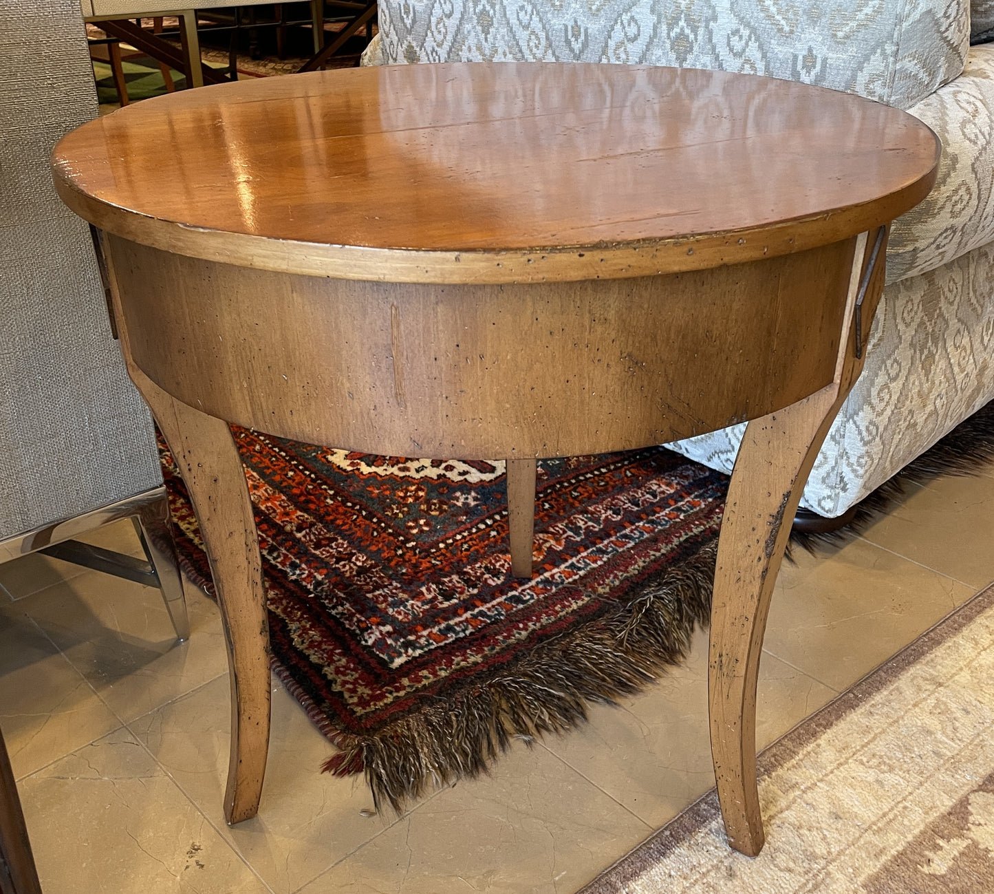 Fruitwood Round End Table, AS IS (0N6005)