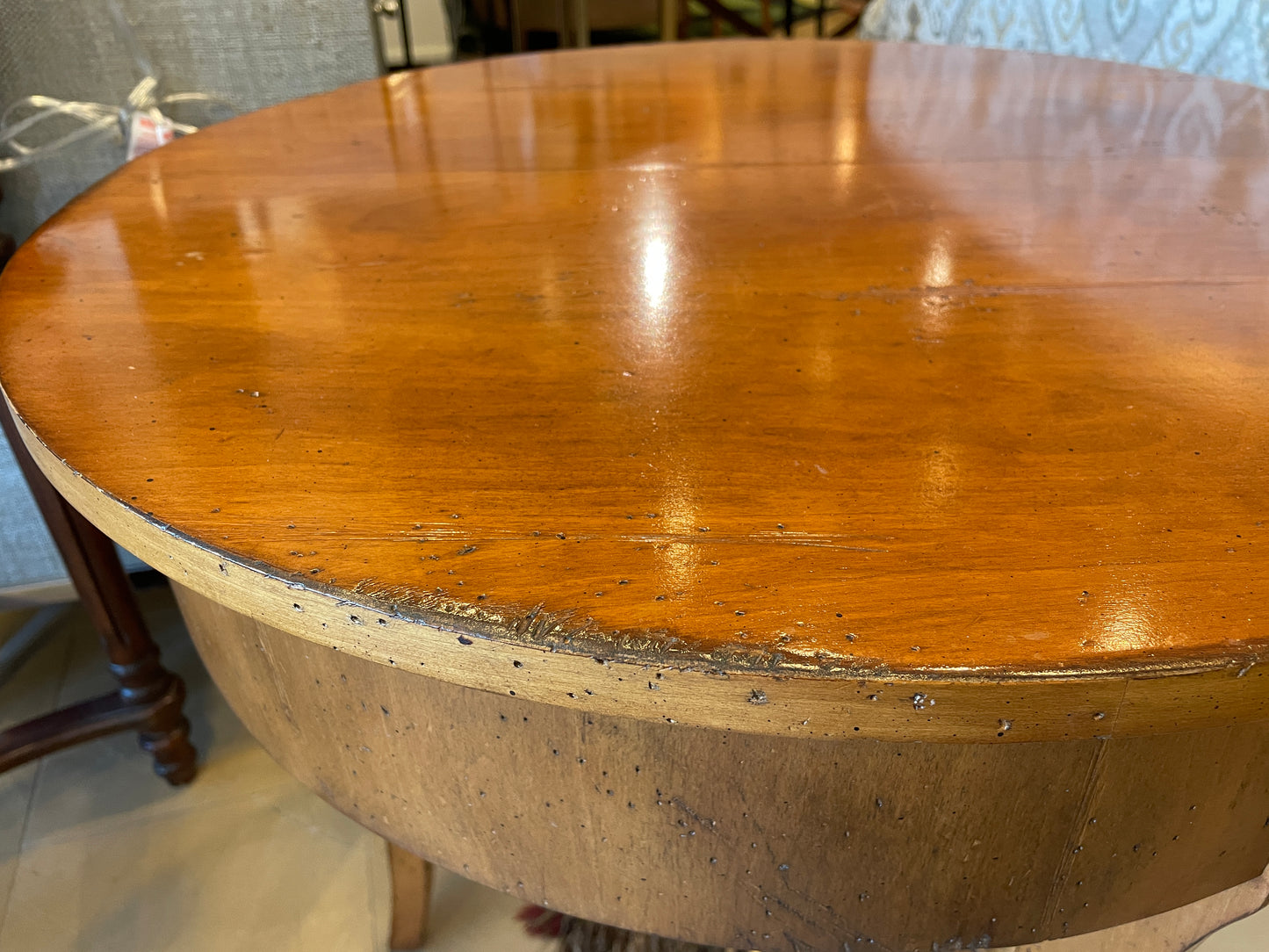 Fruitwood Round End Table, AS IS (0N6005)