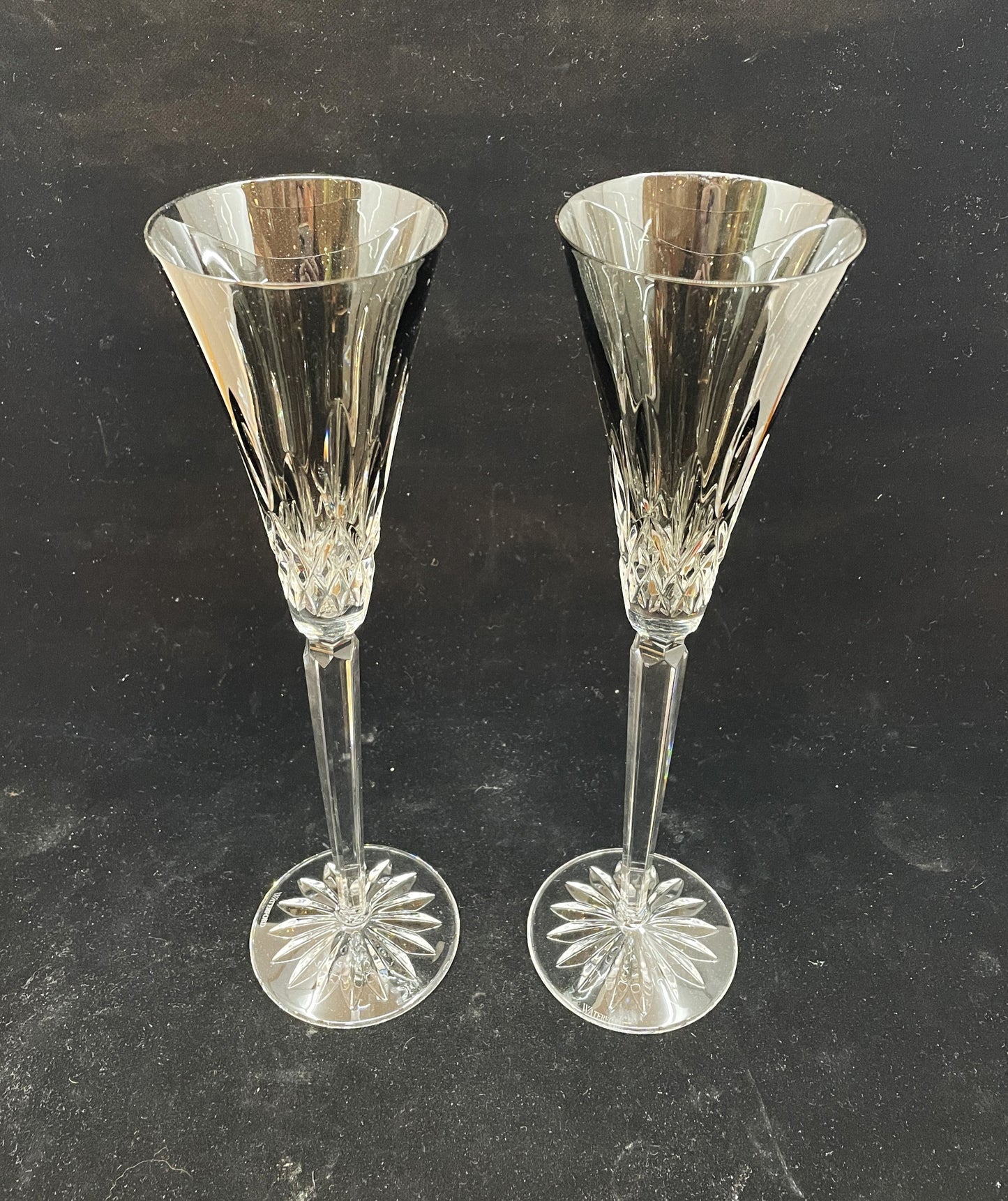 Pair of Waterford Lismore POPS Smoky Topaz Champagne Flutes (00N006)