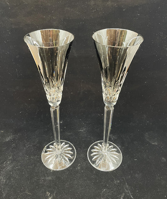 Pair of Waterford Lismore POPS Smoky Topaz Champagne Flutes (00N006)