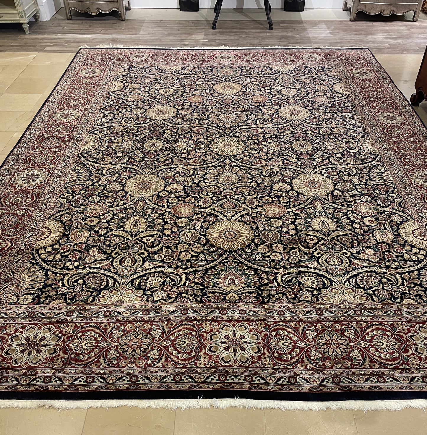 Hand Knotted Raspberry and Blue Rug (9x12) (0000S0)