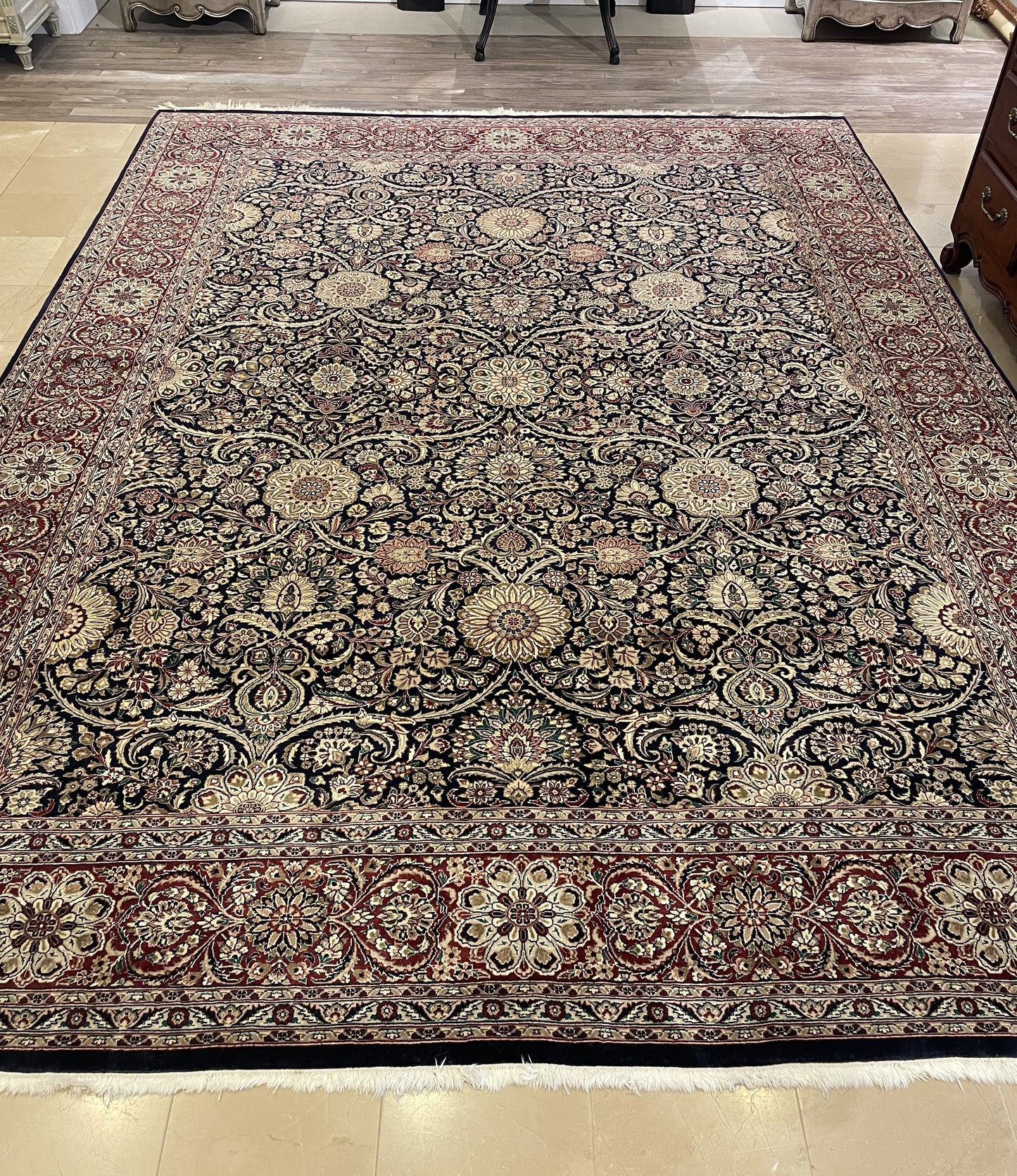 Hand Knotted Raspberry and Blue Rug (9x12) (0000S0)