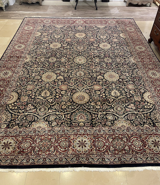 Hand Knotted Raspberry and Blue Rug (9x12) (0000S0)