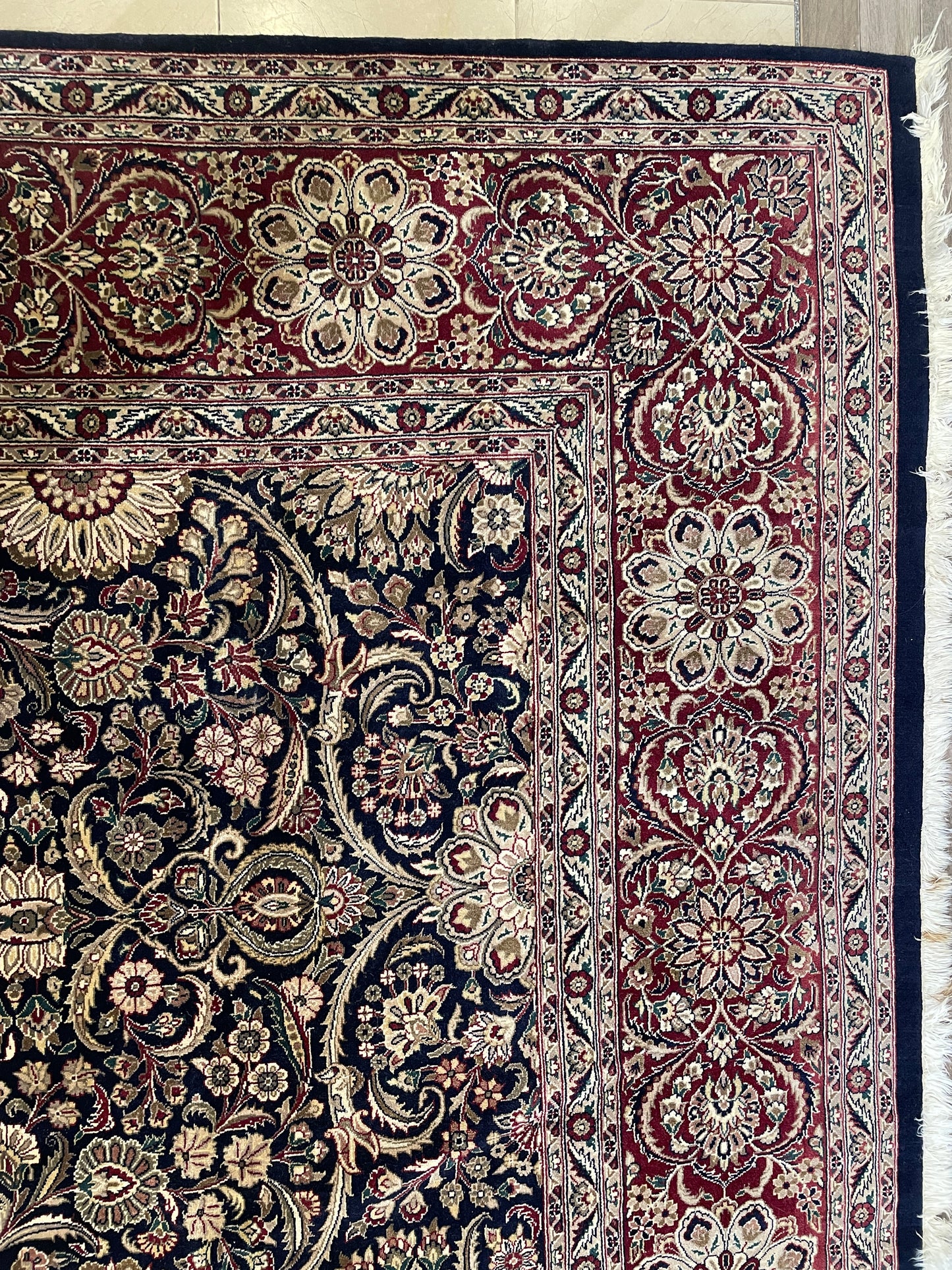 Hand Knotted Raspberry and Blue Rug (9x12) (0000S0)