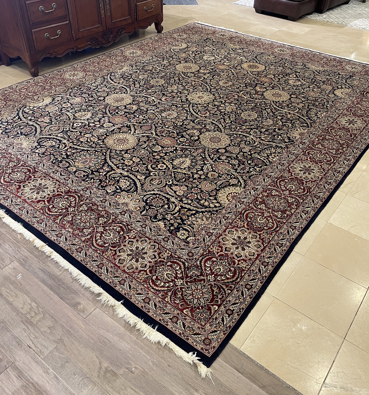 Hand Knotted Raspberry and Blue Rug (9x12) (0000S0)