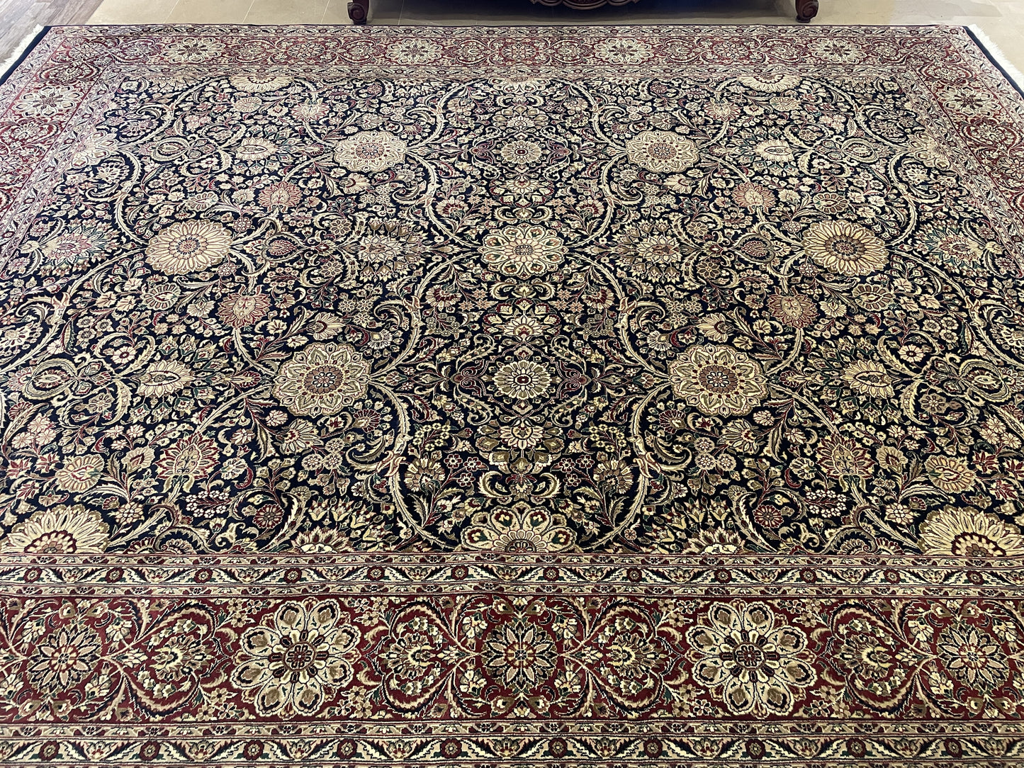 Hand Knotted Raspberry and Blue Rug (9x12) (0000S0)
