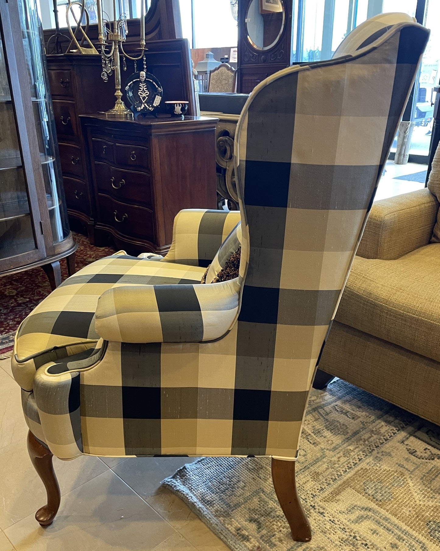 Plaid & Silk Wingback Chair (8V8CU8)