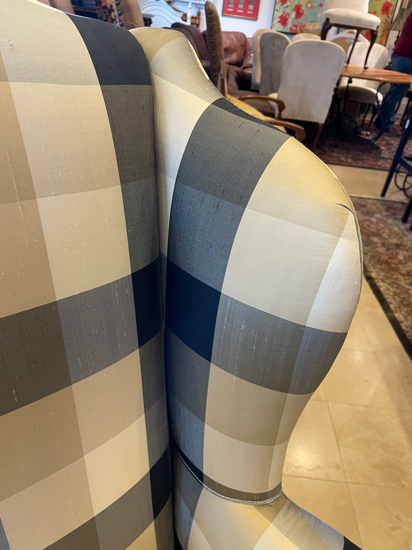 Plaid & Silk Wingback Chair (8V8CU8)