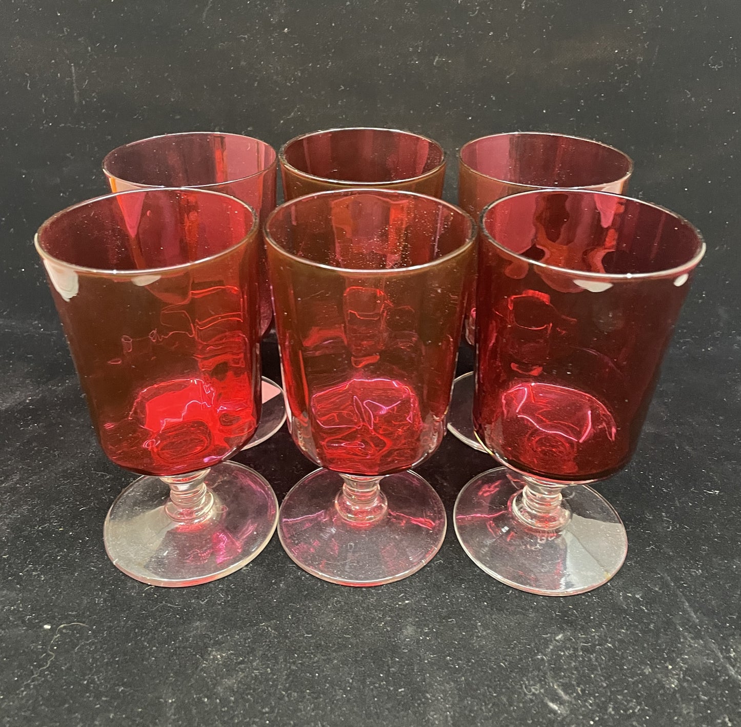 Set of 6 Hand Blown Cranberry Cocktail Glasses (02K003)