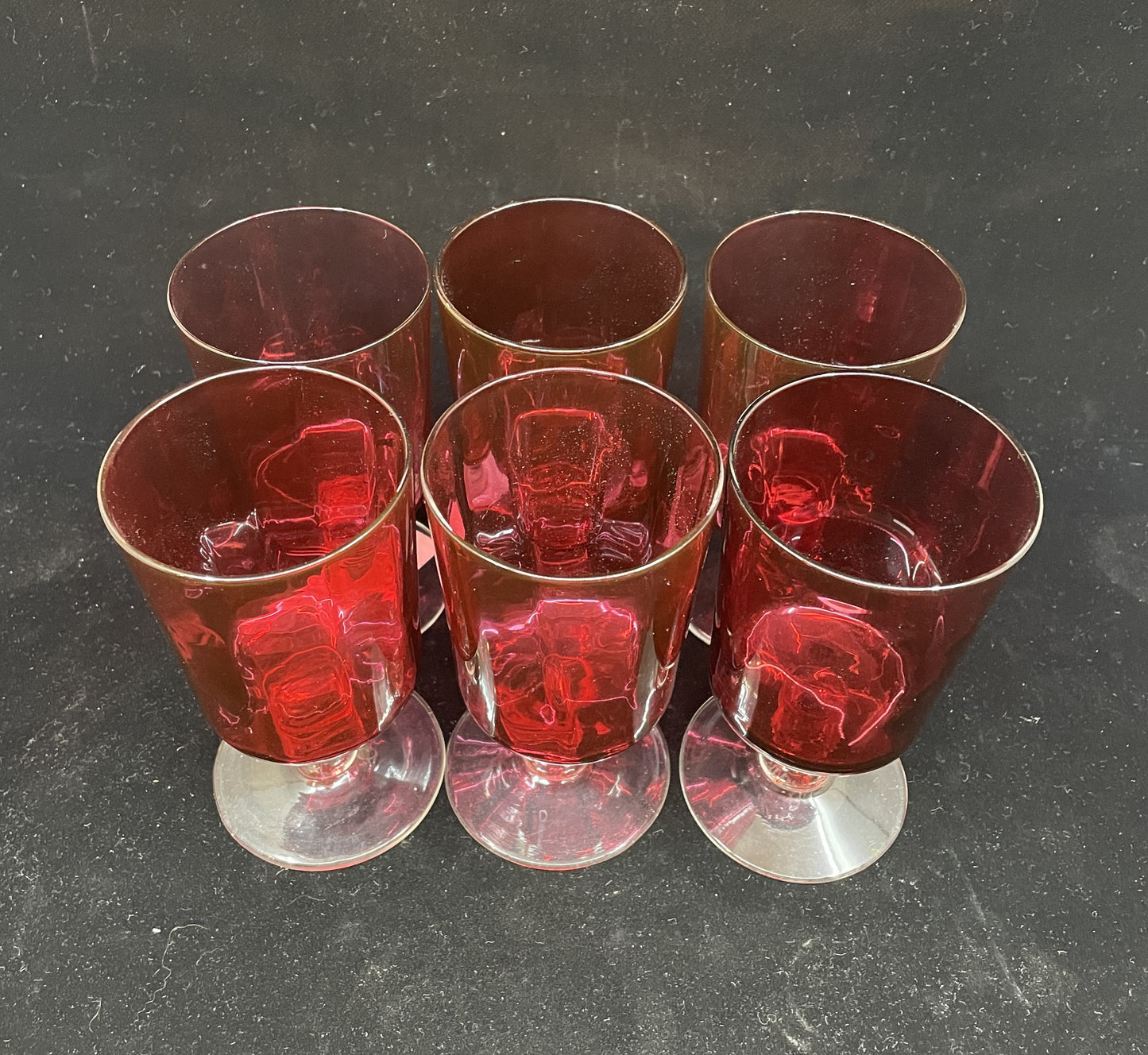 Set of 6 Hand Blown Cranberry Cocktail Glasses (02K003)