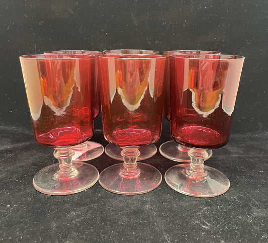 Set of 6 Hand Blown Cranberry Cocktail Glasses (02K003)