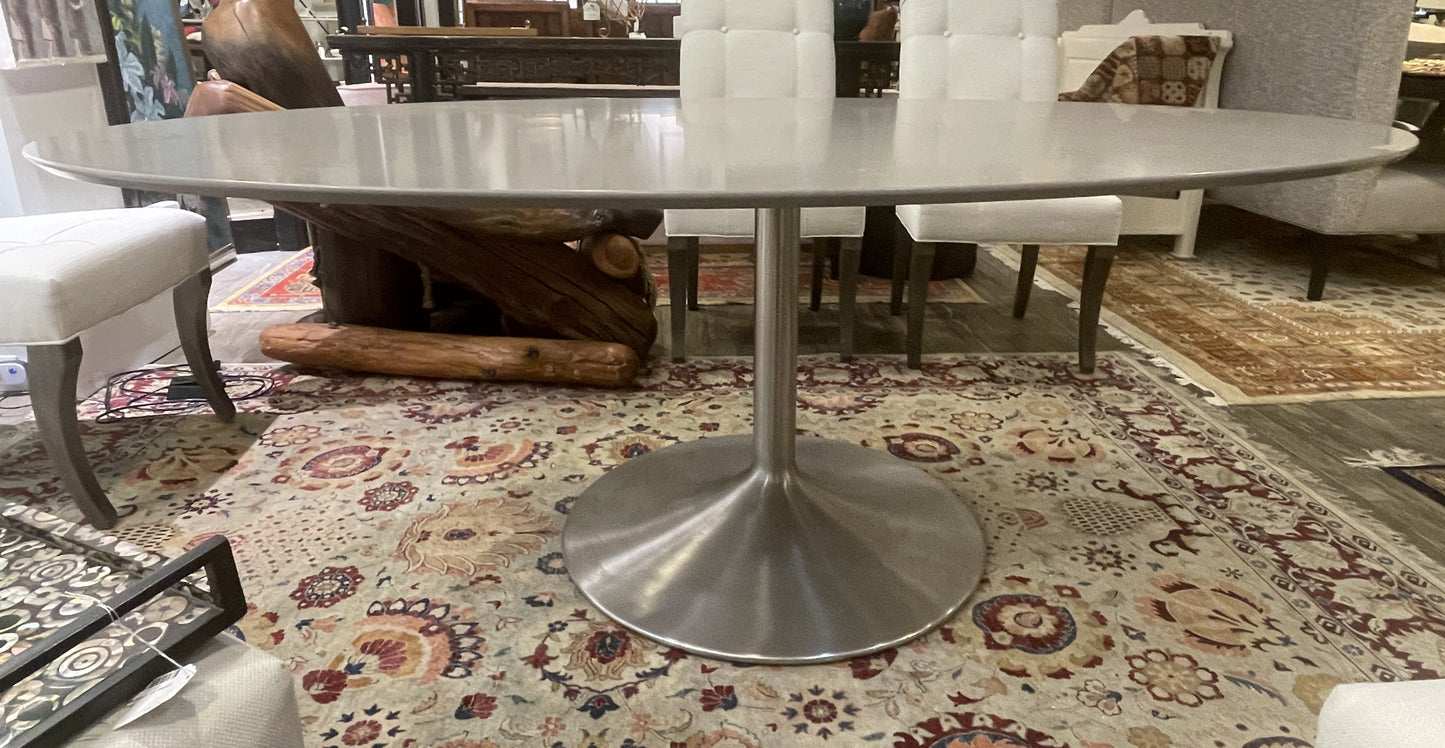 Room and Board Aria Fog Quartz 78" Oval Dining Table with Chrome Base (0GE003)