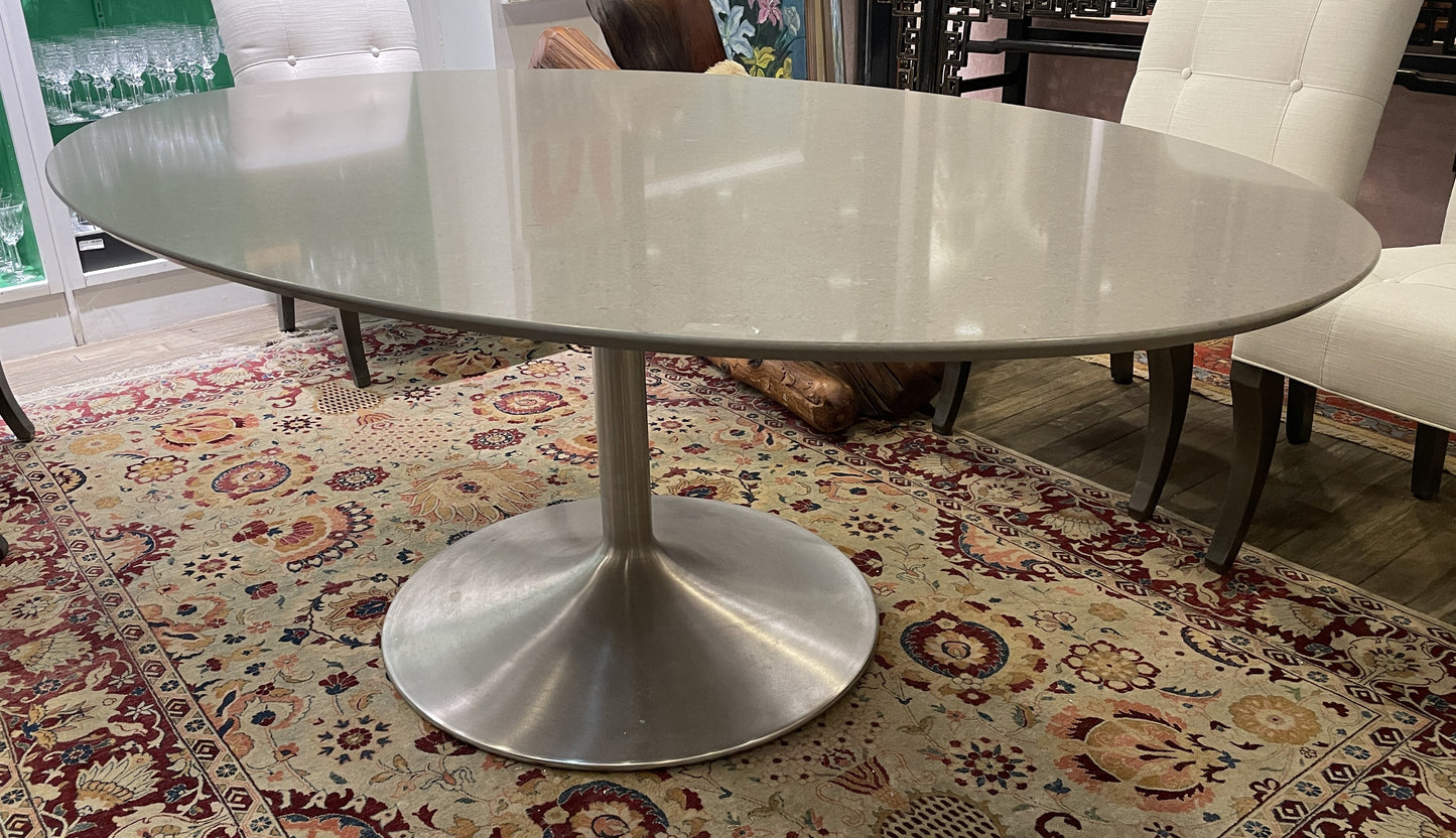 Room and Board Aria Fog Quartz 78" Oval Dining Table with Chrome Base (0GE003)