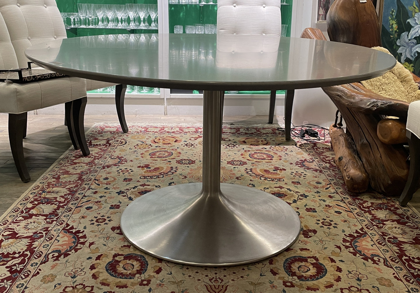 Room and Board Aria Fog Quartz 78" Oval Dining Table with Chrome Base (0GE003)