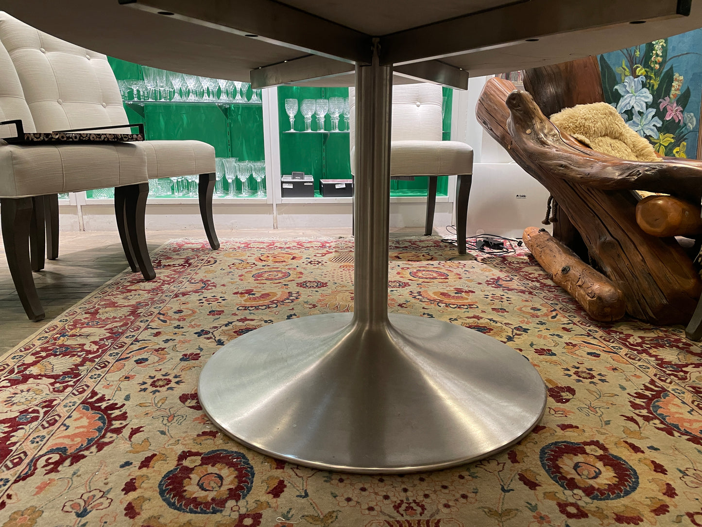 Room and Board Aria Fog Quartz 78" Oval Dining Table with Chrome Base (0GE003)