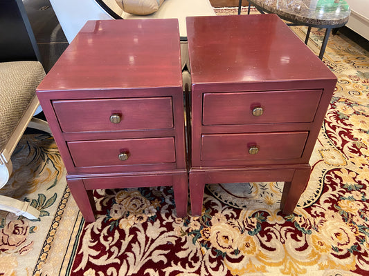 Pair of Red Lacquer Nightstands