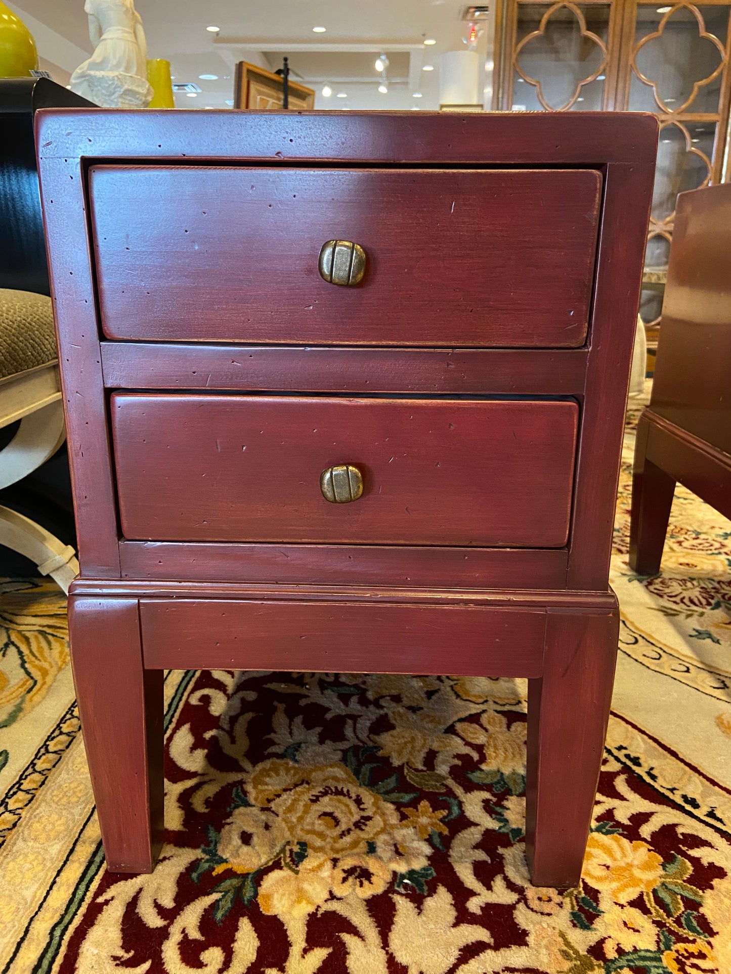 Pair of Red Lacquer Nightstands (24525)