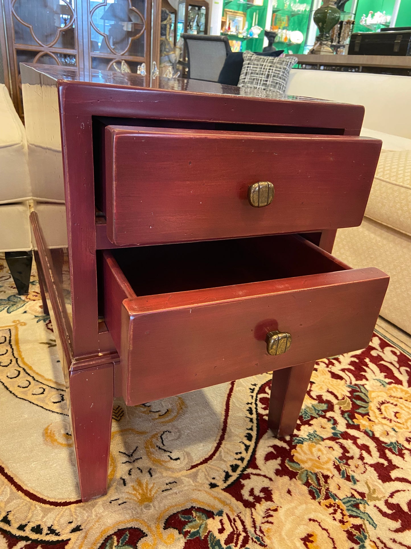 Pair of Red Lacquer Nightstands (24525)