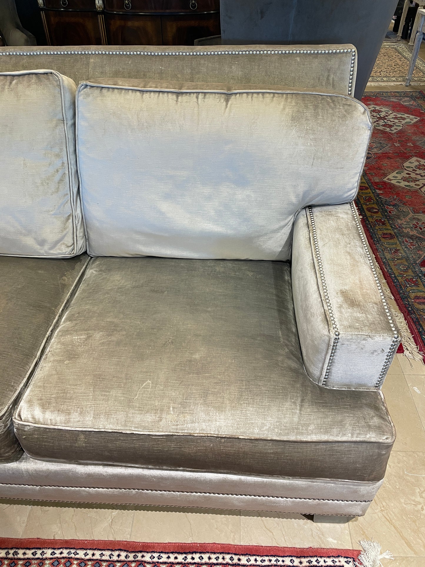 Henredon Velvet Custom Sofa, Long AS IS (0N4001)