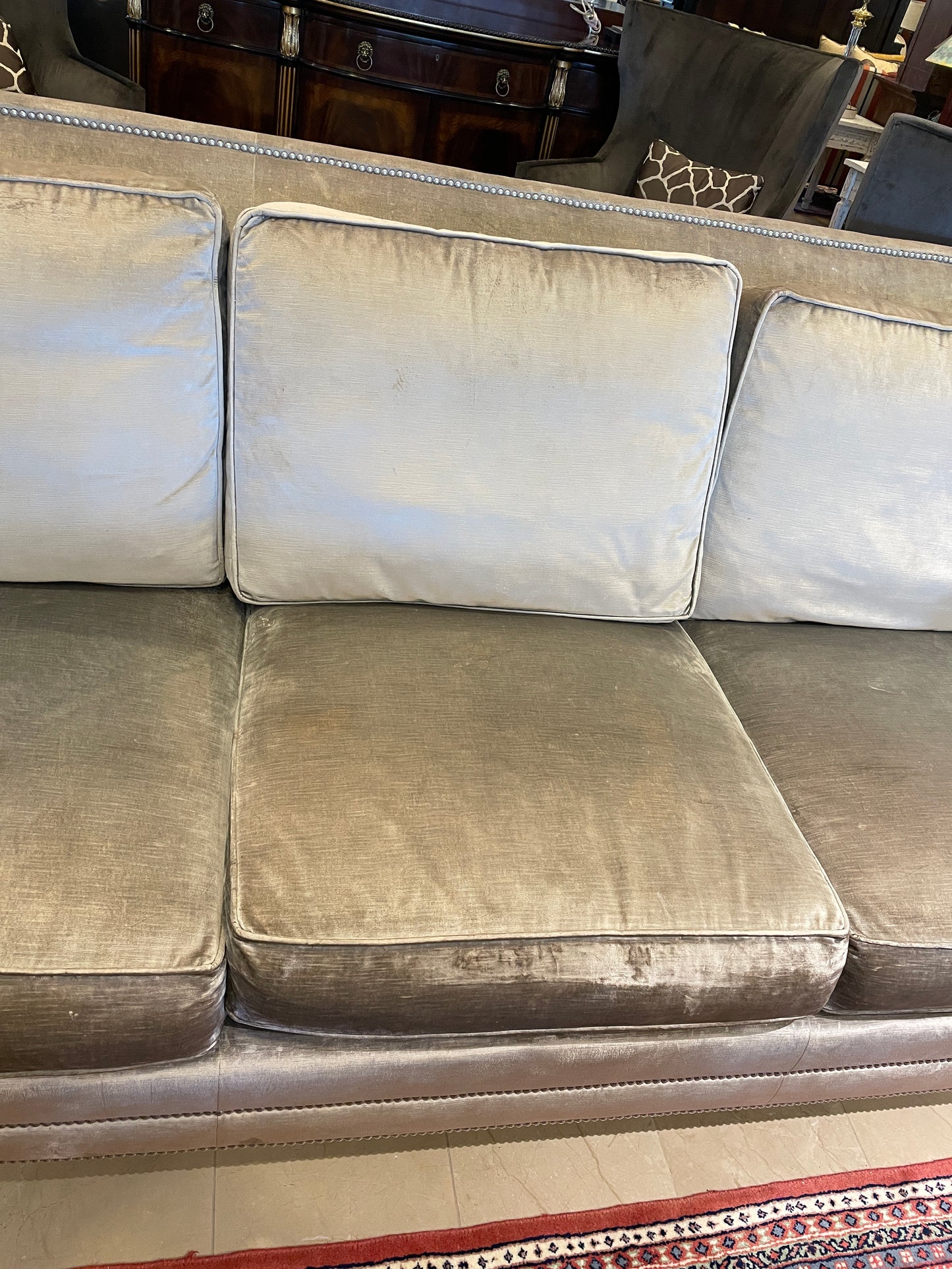 Henredon Velvet Custom Sofa, Long AS IS (0N4001)