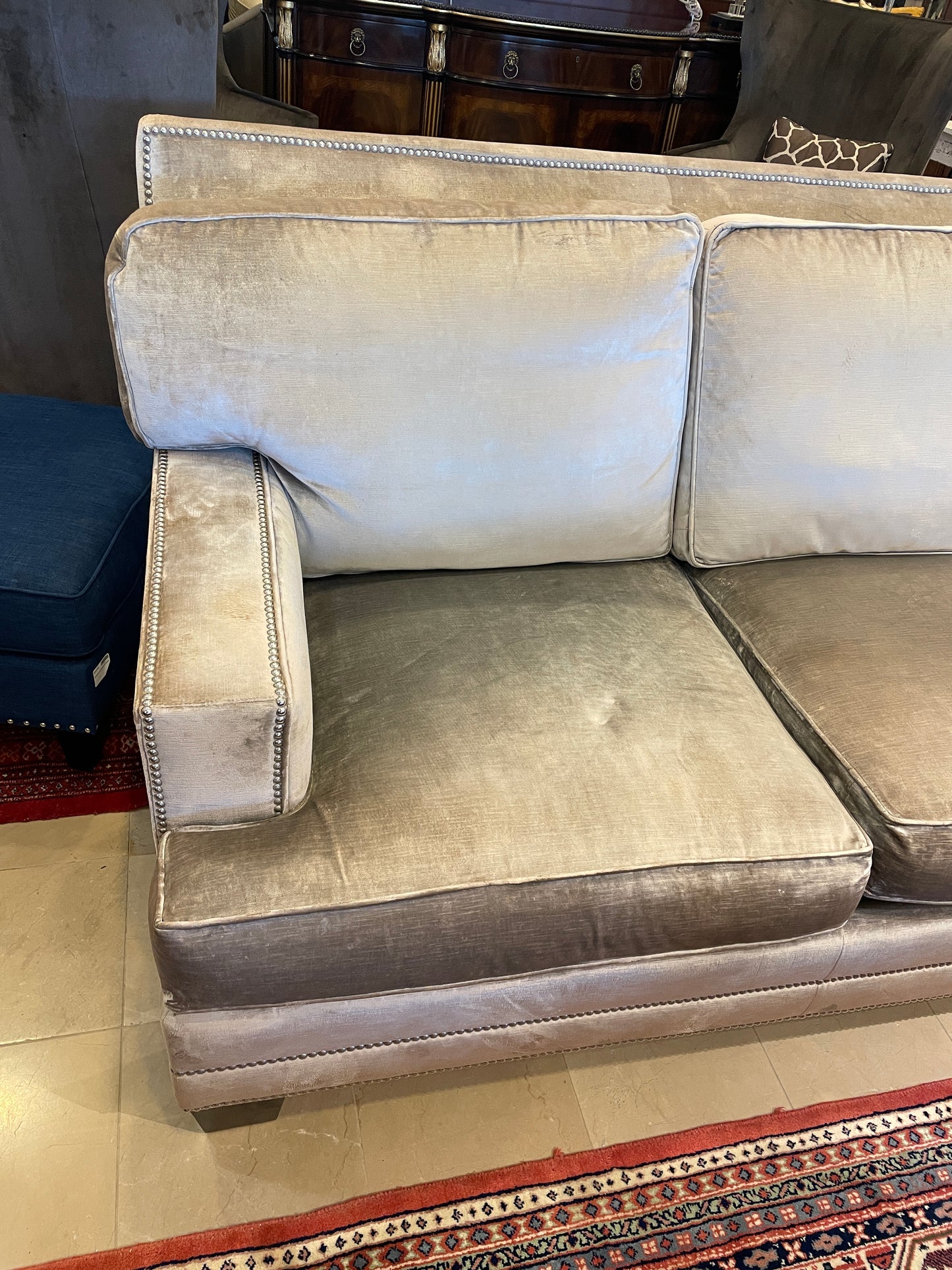 Henredon Velvet Custom Sofa, Long AS IS (0N4001)