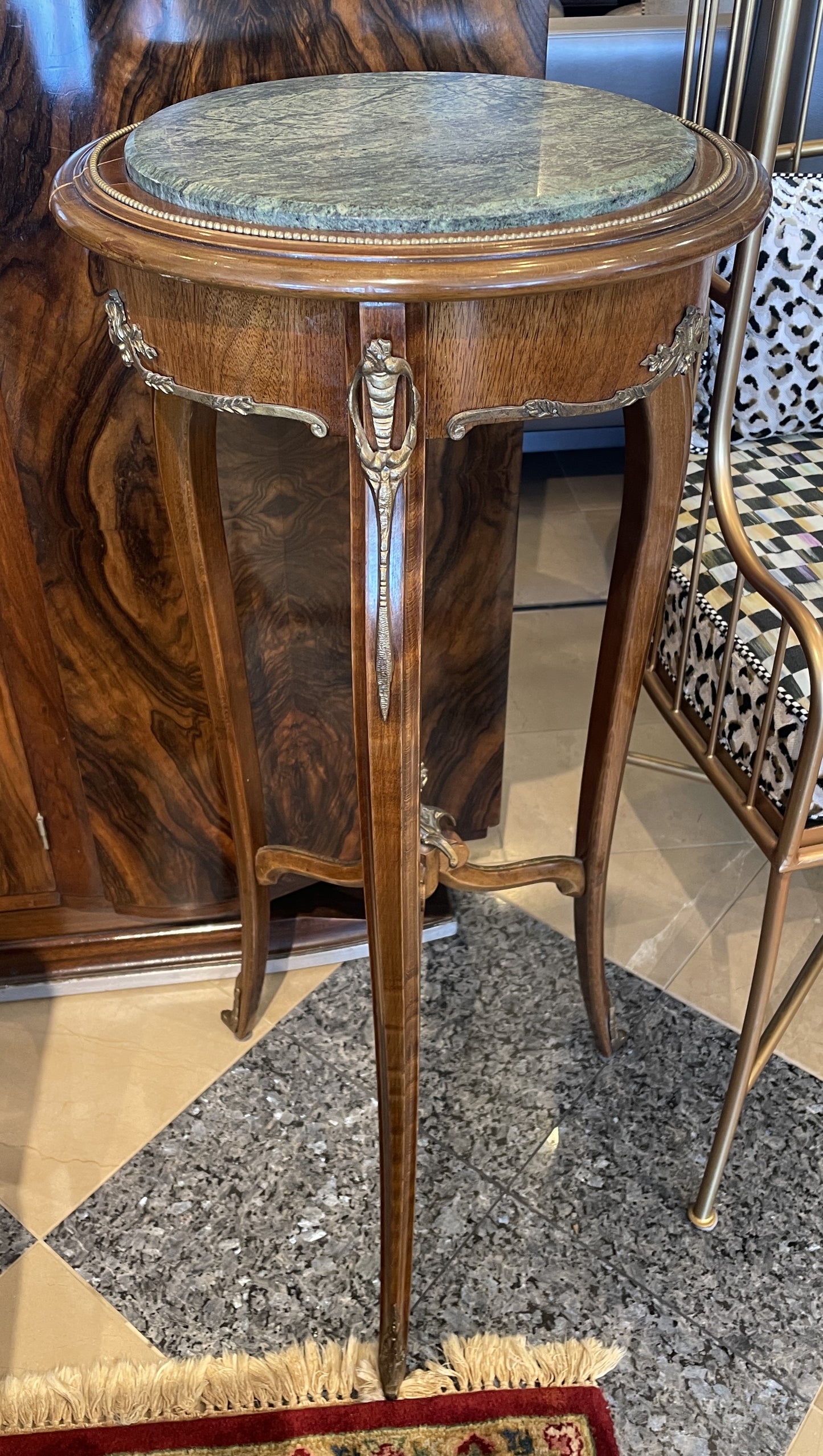 French Louis XV Pedestal with Ormolu and Marble Insert, AS IS (Two available 0N8007 and 0N8008)