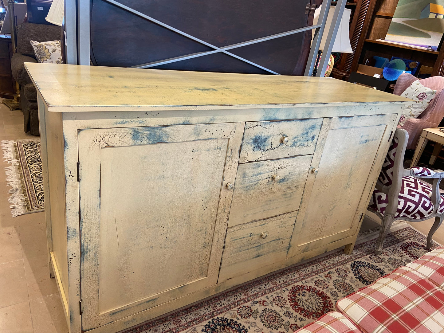 Yellow Distressed Sideboard (24496)