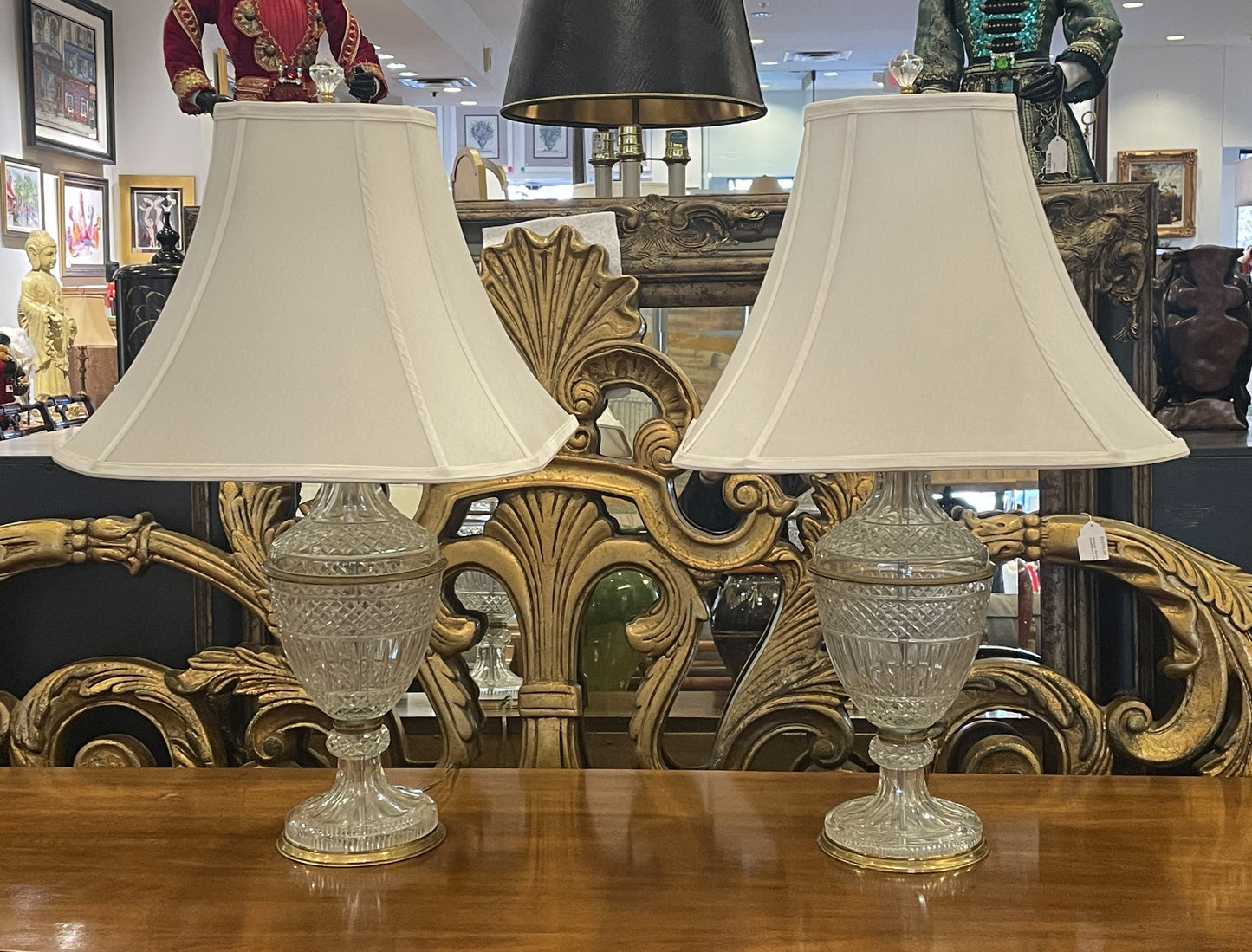 Pr. French Neoclassical Cut Crystal Lamps, attr: Baccarat/Saint Louis (0JO001)