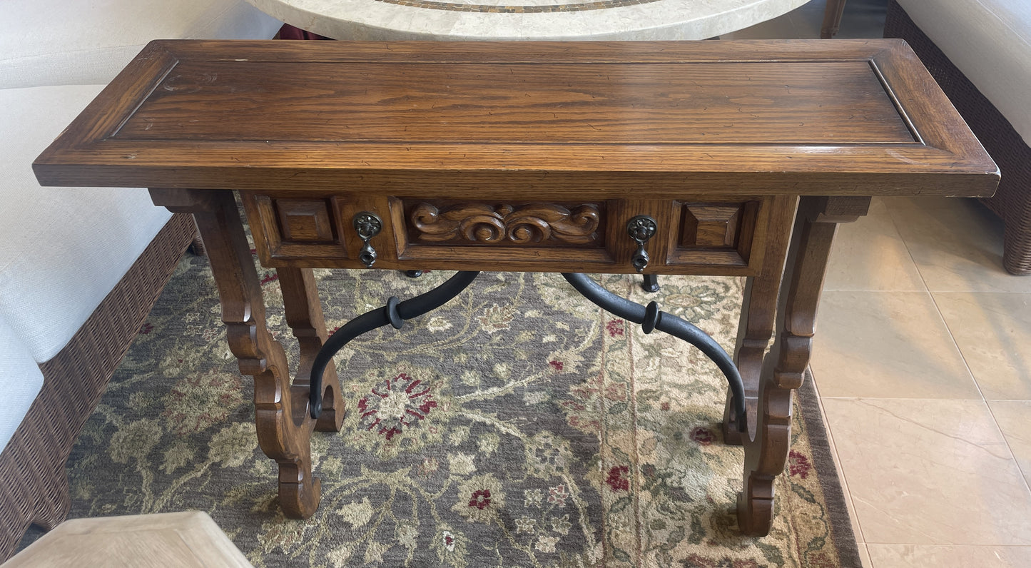 Tudor Revival Small Console with Iron Base, AS IS (0N800B)