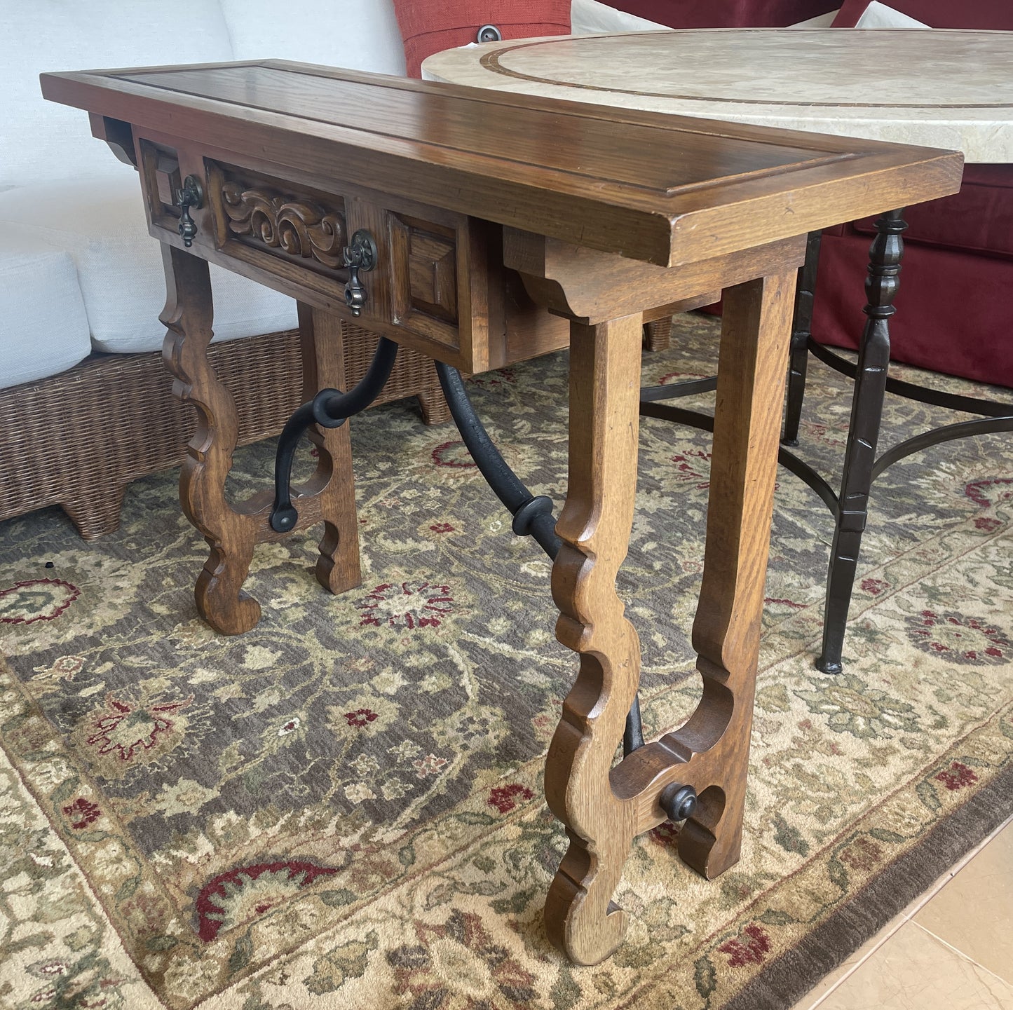 Tudor Revival Small Console with Iron Base, AS IS (0N800B)