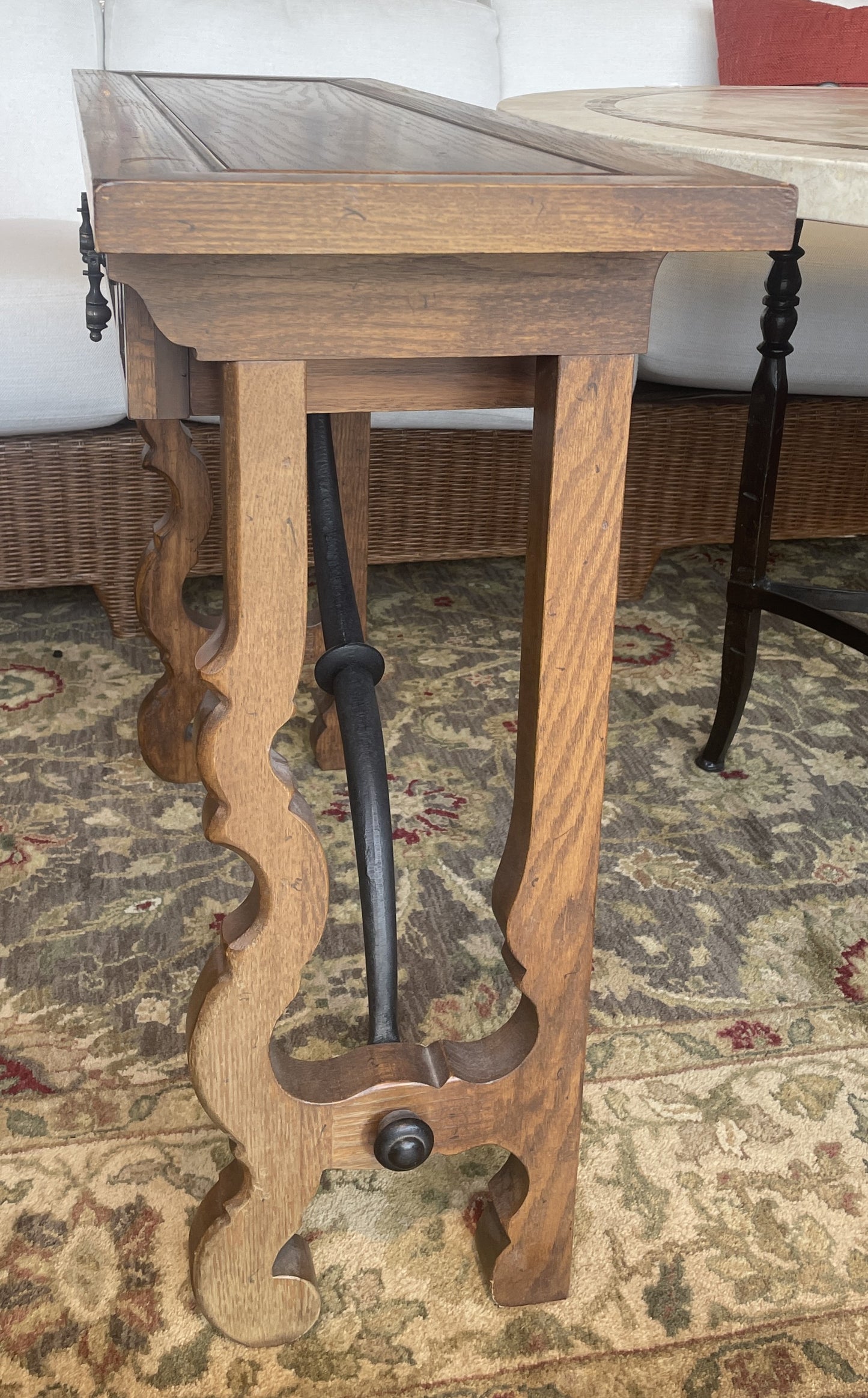 Tudor Revival Small Console with Iron Base, AS IS (0N800B)