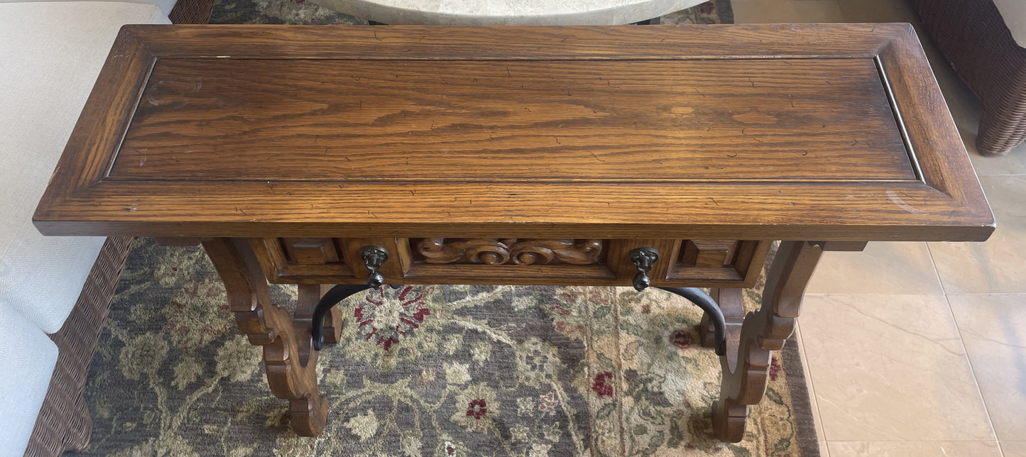 Tudor Revival Small Console with Iron Base, AS IS (0N800B)
