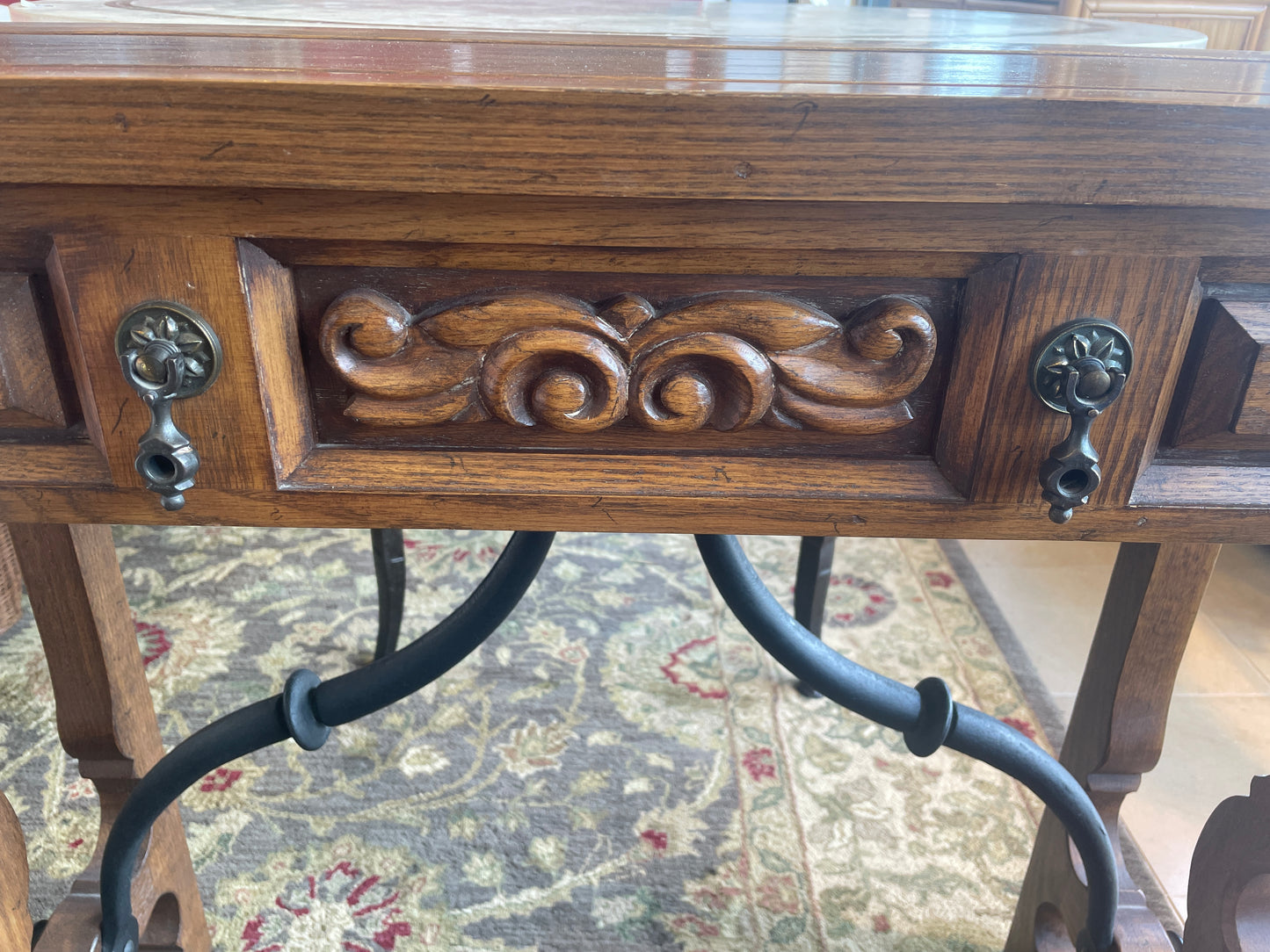 Tudor Revival Small Console with Iron Base, AS IS (0N800B)