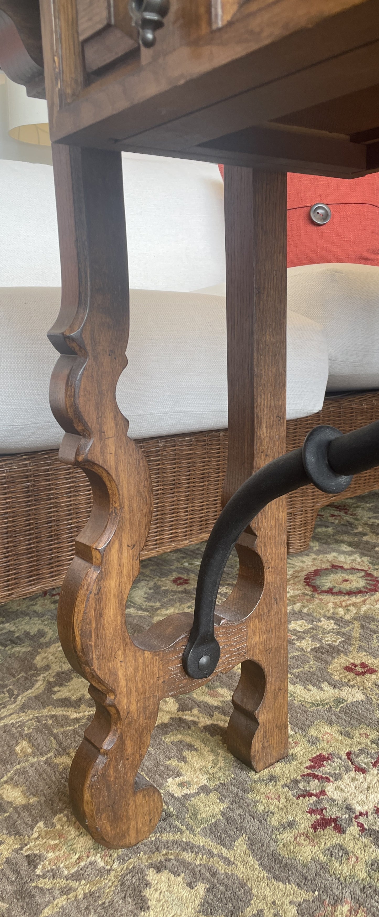 Tudor Revival Small Console with Iron Base, AS IS (0N800B)