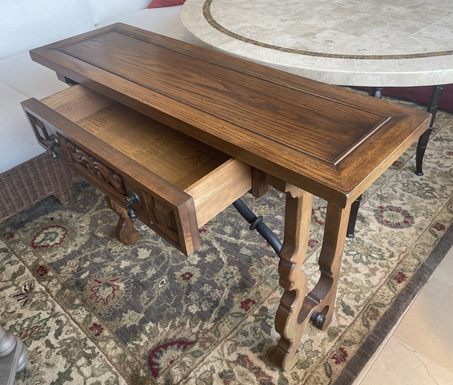 Tudor Revival Small Console with Iron Base, AS IS (0N800B)