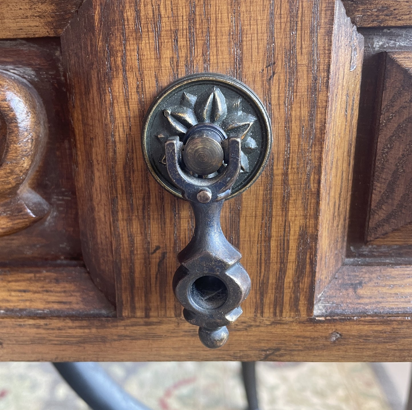 Tudor Revival Small Console with Iron Base, AS IS (0N800B)