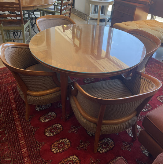 Mid Century Game Table and 4 Barrel Chairs, AS IS (0F8001)
